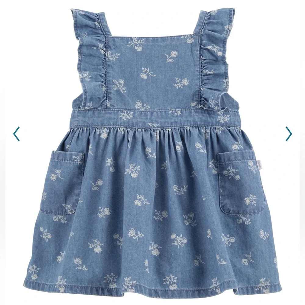 NWT  Sale‼️‼️Baby Girl OshKosh B'gosh® Floral Chambray Dress 6 MONTHS, Denim